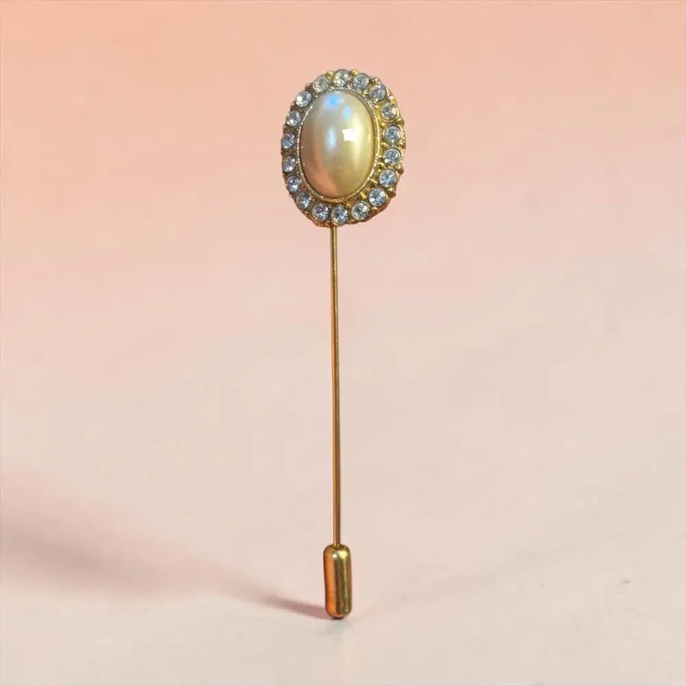 Pearl Rhinestone Stick Pin Old Money Bridal Handmade Vintage Earring